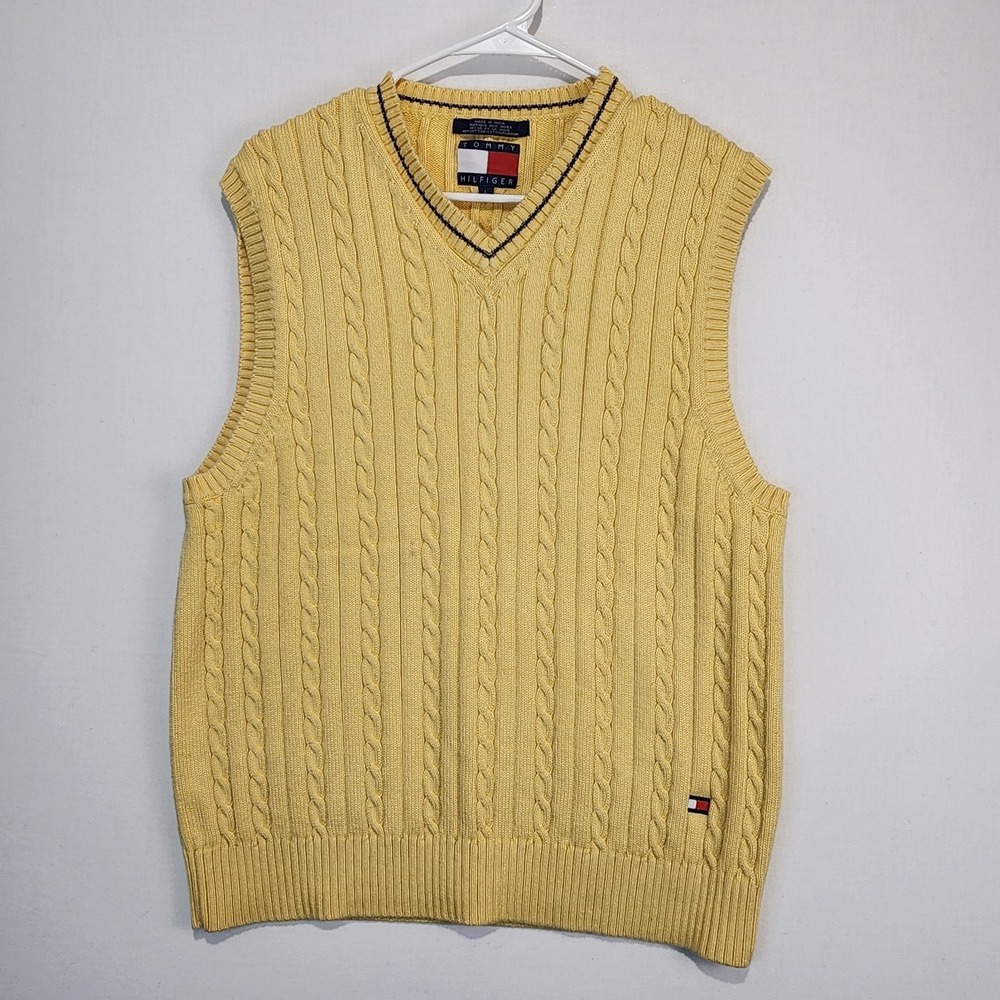 Tommy Hilfiger Men's Classic Vintage Cotton Cozy Vest Yellow Size L‎